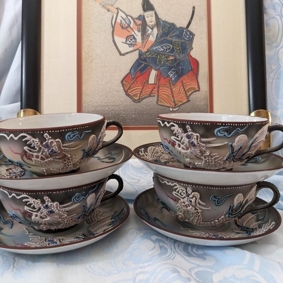 COPY - Amazing Detailed Vtg. Moriage Dragonware Porcelain Teacup/ Saucer 3 Sets… - Picture 5 of 14